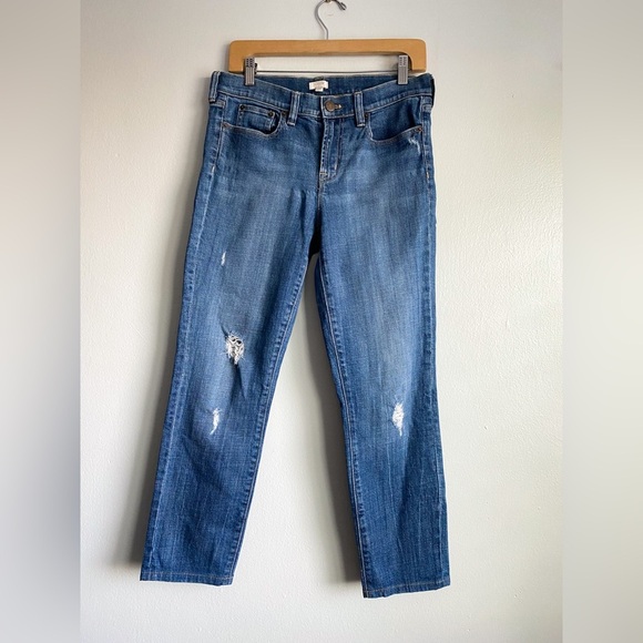 JCrew Stretch Straight Mid Rise Distressed Fade Jeans Blue Rip Cotton Relaxed 29 - Picture 5 of 9